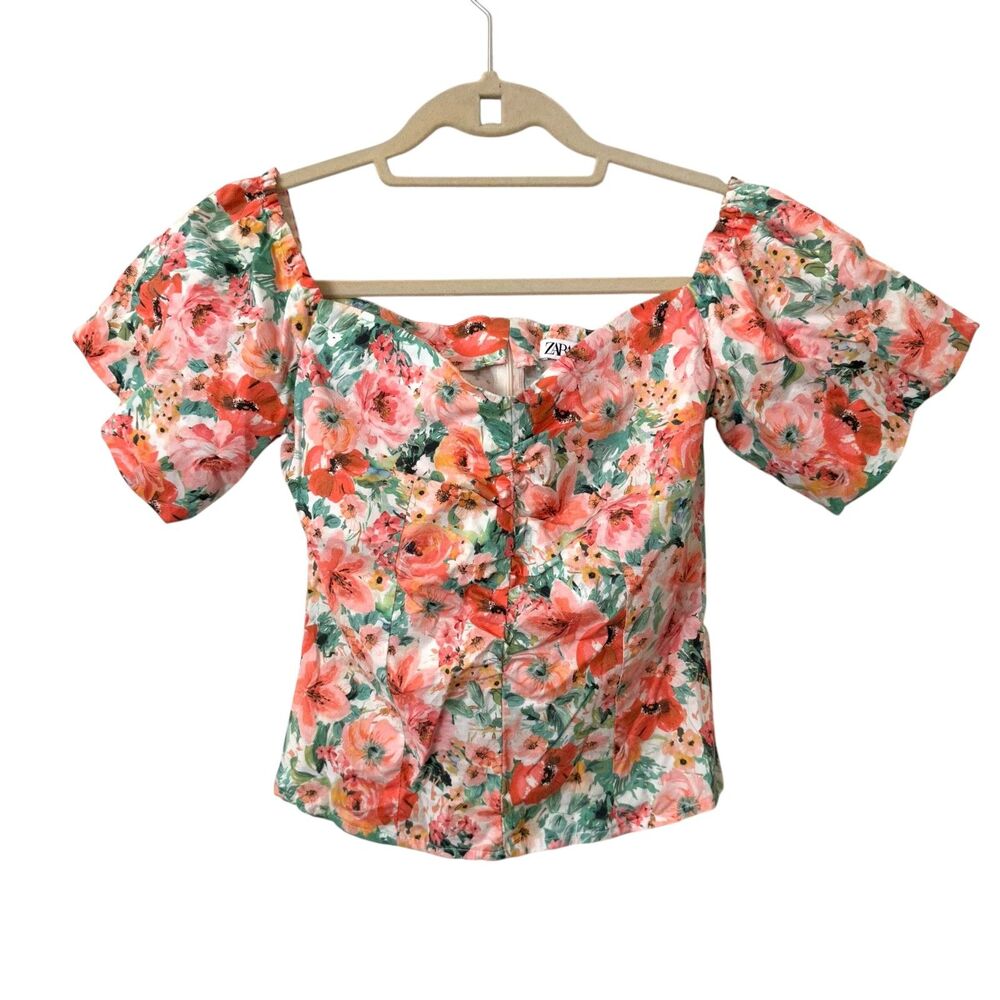 ZARA Floral Off Shoulder Blouse Pink X-Small